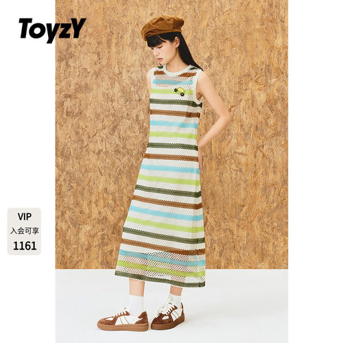 ToyzY多巴胺彩色条纹镂空针织背心连衣裙女夏季度假风ZC35305420