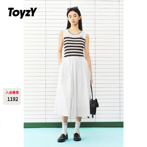 ToyzY2026夏季新款针织条纹拼接圆领镂空无袖连衣裙ZC36205160