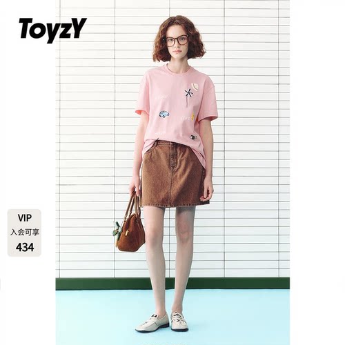 ToyzY2026夏季新款趣味印花勾花圆领短袖T恤女上衣ZC36260420