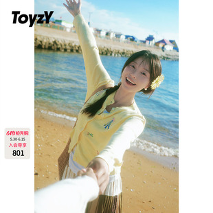 ToyzY 浅黄色趣味刺绣针织衫开衫外套女薄款ZC35306640