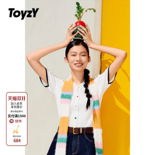 针织上衣女薄款 ToyzY2025夏新品 小狗刺绣多巴胺彩虹扣polo领短袖