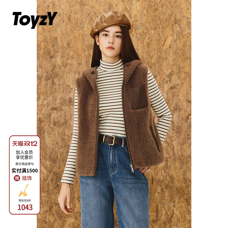 ToyzY100羊毛颗粒绒连帽马甲女外穿宽松2025冬季新款ZC35501030