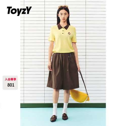 ToyzY2026夏季新款撞色翻领卡通刺绣针织衫女上衣ZC36206430