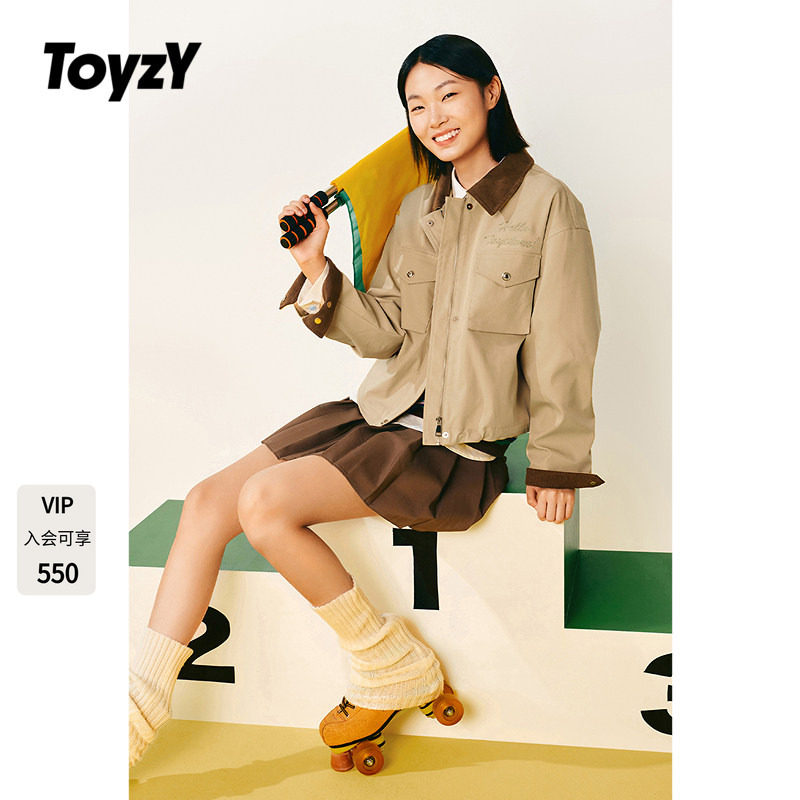 ToyzY春季防泼拒水巴恩风工装短外套女灯芯绒翻领小夹克