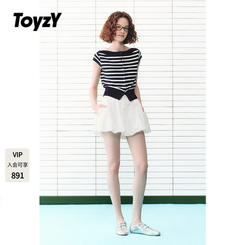 ToyzY2026夏季新款撞色条纹针织衫女短款小盖袖上衣ZC36206600