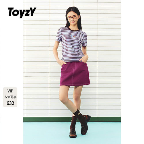 ToyzY彩色条纹短袖上衣女正肩T恤瓶子印花夏季2026新款ZC36260410