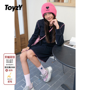 ToyzY2024年冬季 羊毛混纺休闲风polo领连衣裙宽松卫衣裙 新款