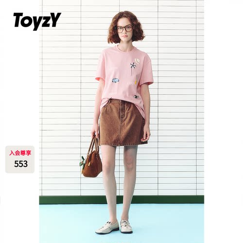 ToyzY2026夏季新款趣味印花勾花圆领短袖T恤女上衣ZC36260420