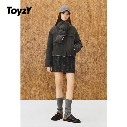 ToyzY 正反两面穿围巾羽绒服女短款90鸭绒2025冬新款ZC35508250