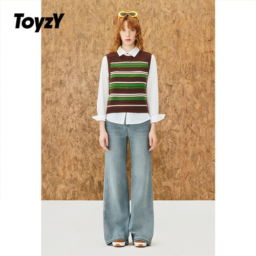 ToyzY100羊毛撞色条纹针织背心马甲女外穿2025冬季新款ZC35504010