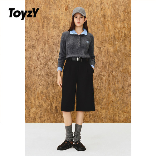 ToyzY羊毛混纺西装六分裤女直筒休闲裤2025冬季新款ZC35520090