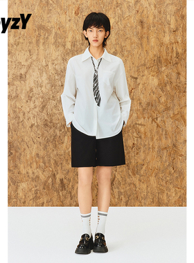 ToyzY 手绘领带印花宽松白色长袖衬衫女2025秋季新款ZC35330110