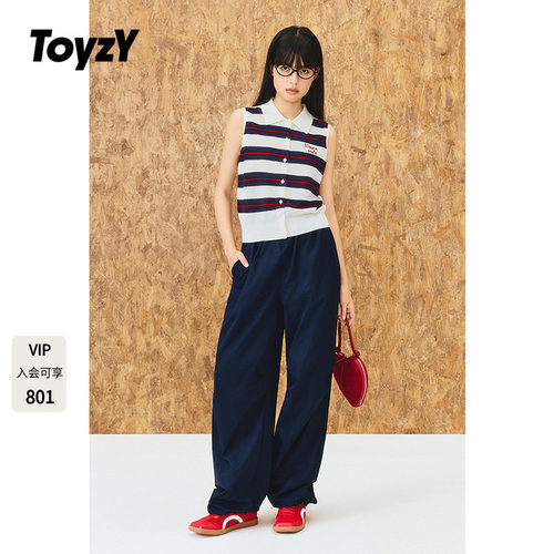 ToyzY亚麻天丝条纹polo领针织背心女薄款夏季ZC35306670