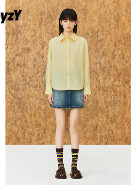 ToyzY浅黄色回形针刺绣两穿长袖衬衫女2025秋新款ZC35330070