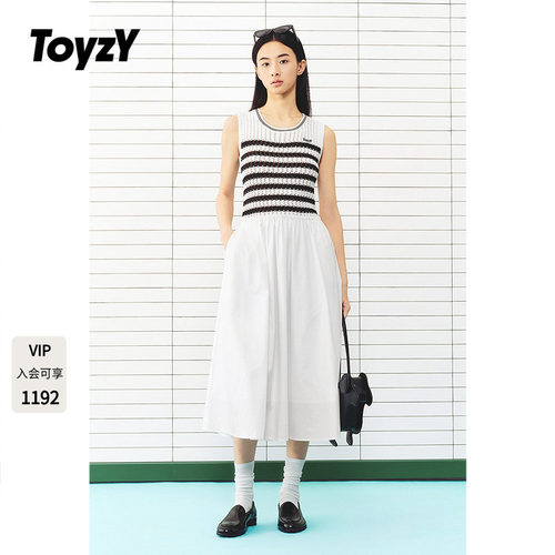 ToyzY2026夏季新款针织条纹拼接圆领镂空无袖连衣裙ZC36205160