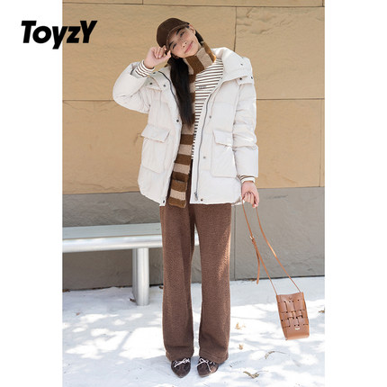 ToyzY拼接颗粒绒保暖立领连帽面包羽绒服女鸭绒ZC34508110