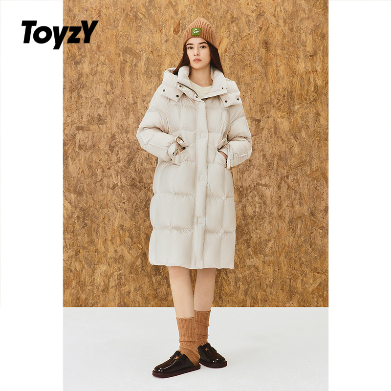 ToyzY鸭绒保暖立领连帽羽绒服女中长款2025冬新款ZC35508550