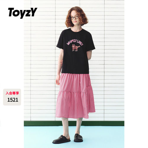 ToyzY2026夏季新款卡通印花拼接竖条纹连衣裙ZC36205470