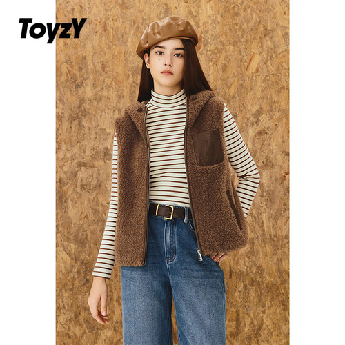ToyzY100羊毛颗粒绒连帽马甲女外穿宽松2025冬季新款ZC35501030