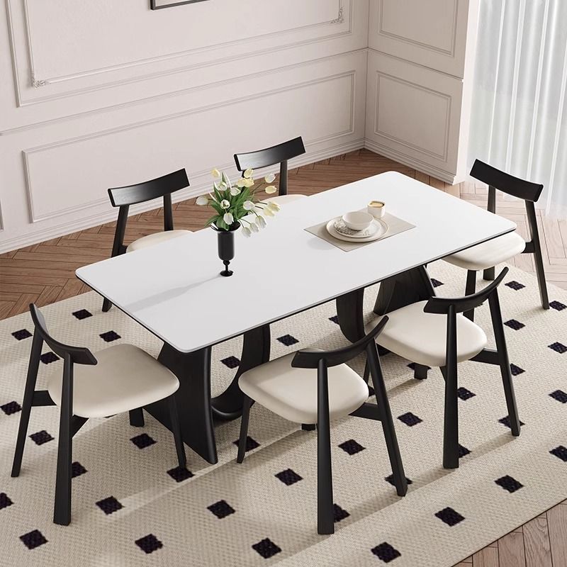 法式复古实木餐桌餐桌椅组合现代简约长方形家用饭桌小户型岩板