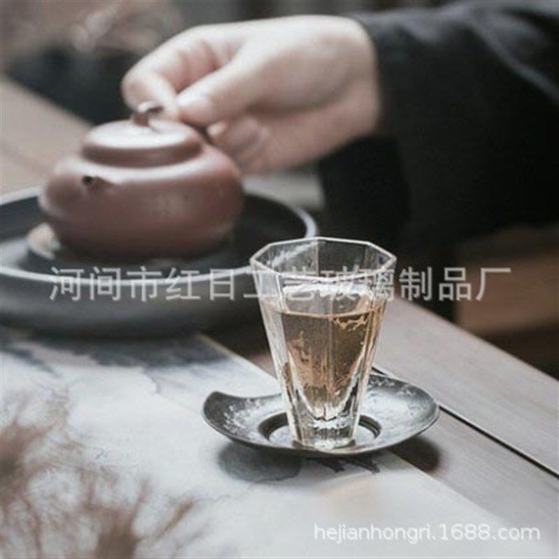 速发日式透明玻璃茶杯 手工水晶耐热钻石品杯花瓣琉璃杯 白酒杯闻