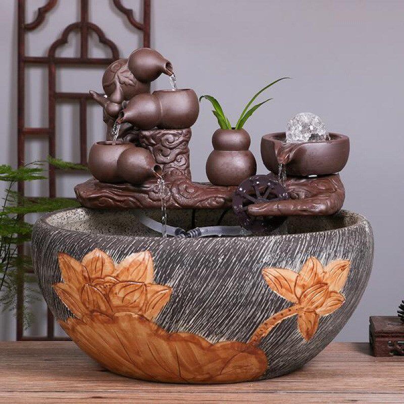 现货速发景德镇陶瓷鱼缸客厅喷泉桌面流水鱼缸家用摆件循环招财【