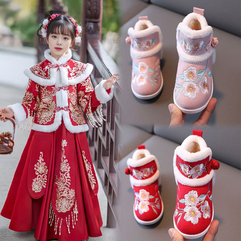 现货速发汉服鞋子童202秋冬季新款宝老北京绣花鞋中国风古装鞋公