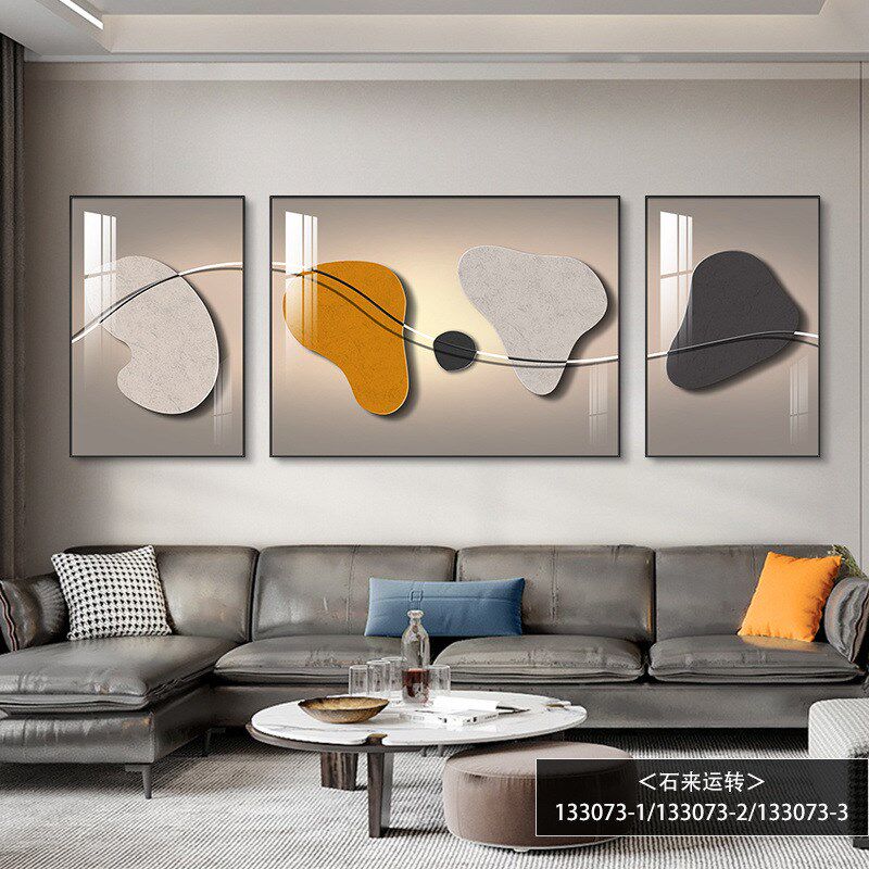 现货速发客厅装饰画简约沙发背景墙画式三联壁画晶瓷有框抽象挂画