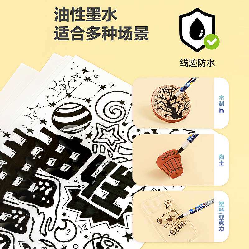 现货速发文具勾线笔儿童美术勾线笔双头速干美术生黑色油性防水马