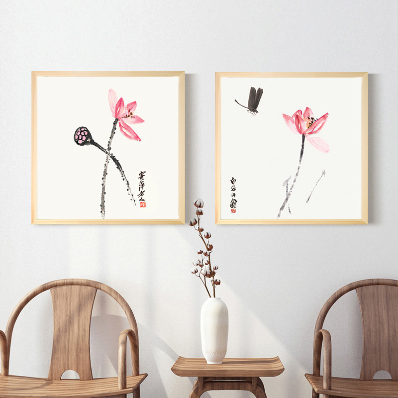 现货速发新中式玄关客厅装饰画禅意莲花水墨挂画荷花字画茶室茶楼