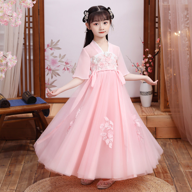 现货速发童连衣裙汉服夏装2022儿童唐装古装孩古风礼服中国风裙子