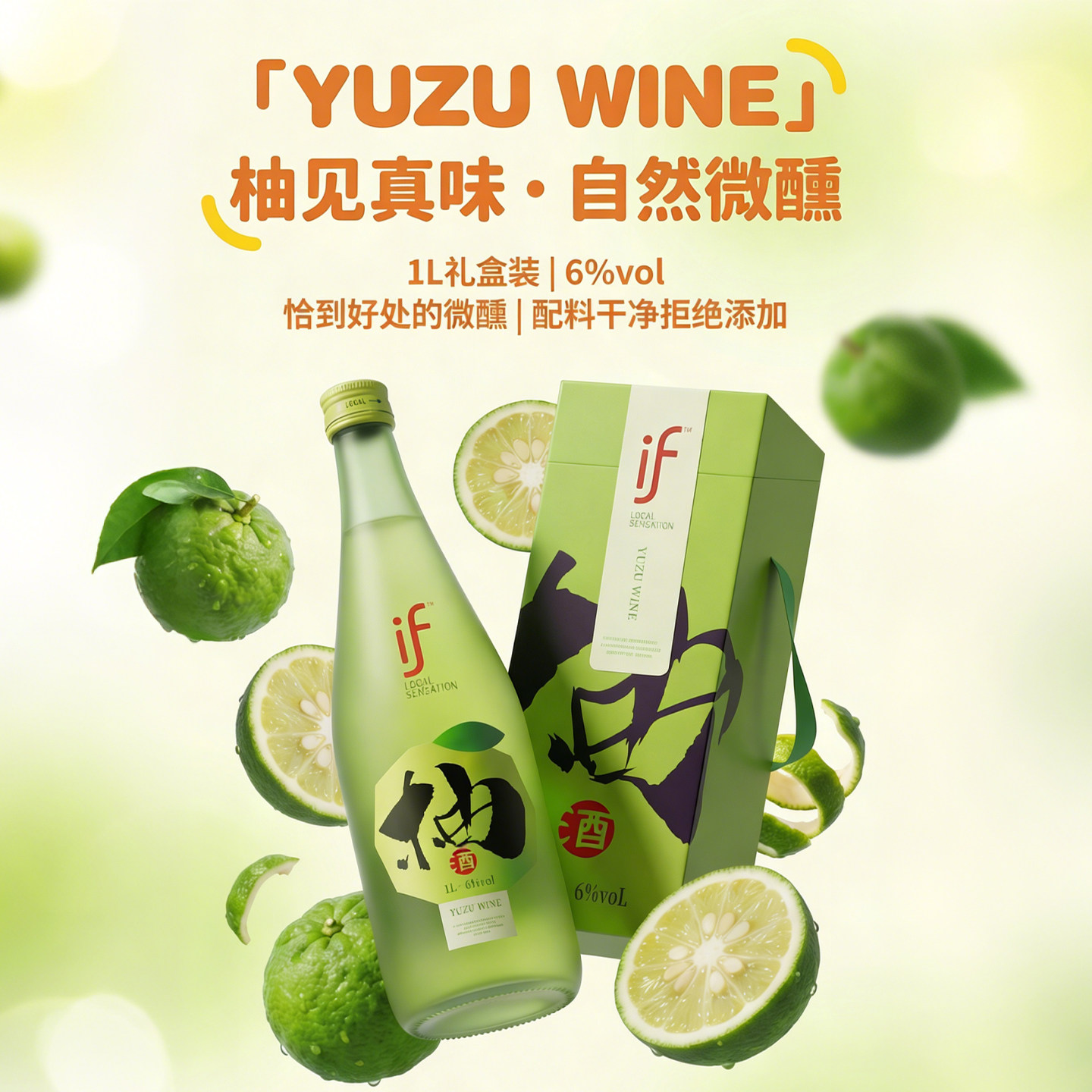 if柚子酒果酒女士低度甜酒1L大瓶礼盒装送礼米酒亲朋好友聚餐必备