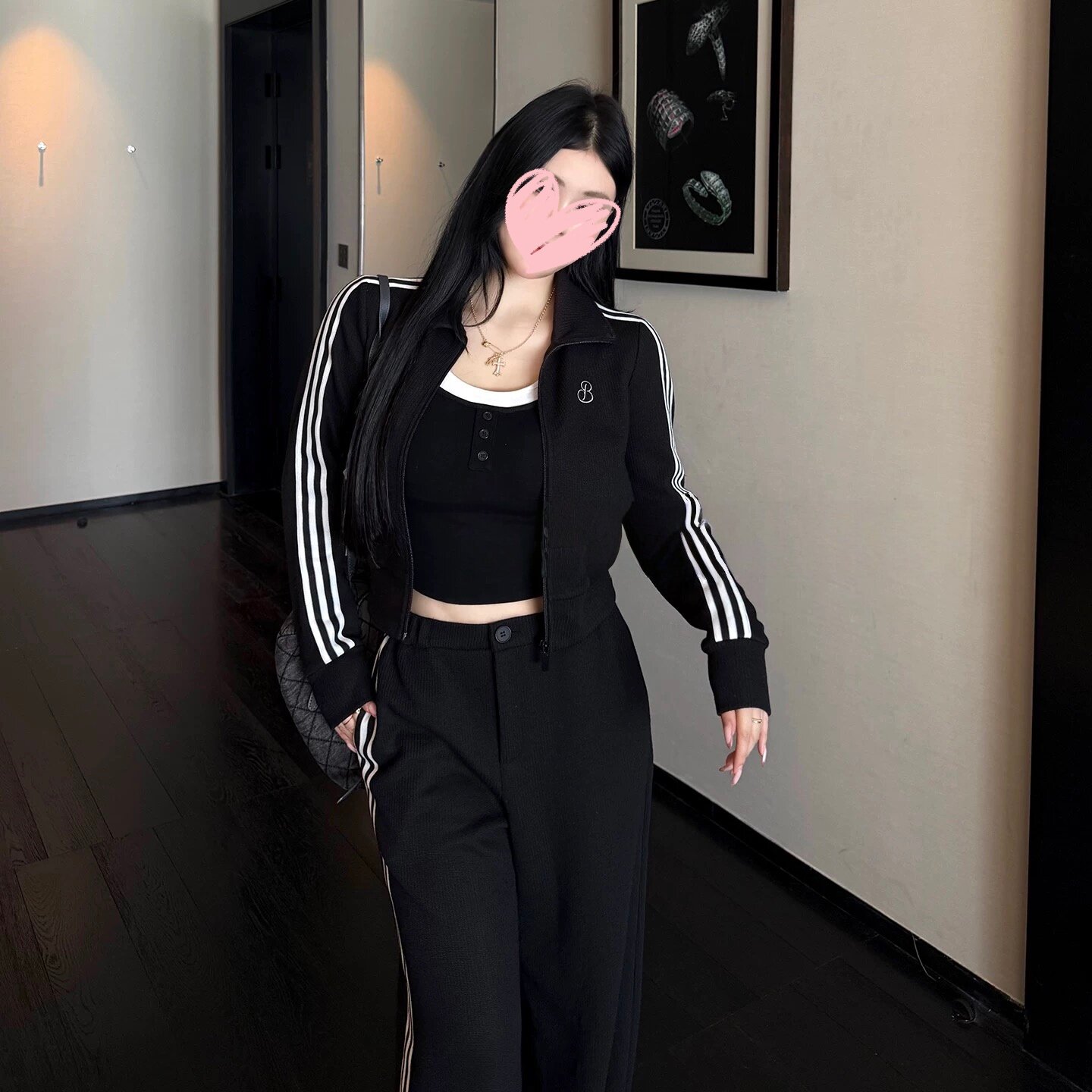 大码微胖女装 2026 春季新款宽松显瘦韩系长袖外套休闲裤运动套装