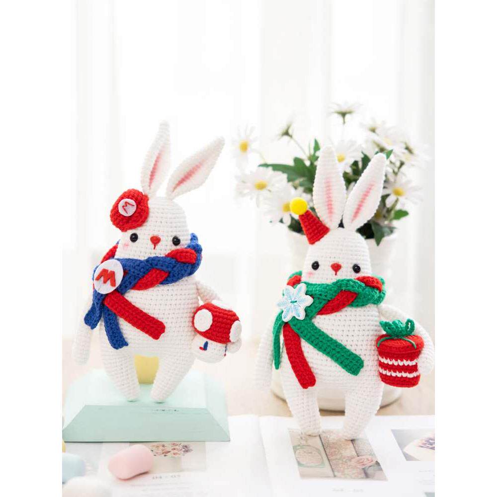 胖小森手作圣诞万圣节围巾兔子玩偶手工钩针diy编织材料包毛线团