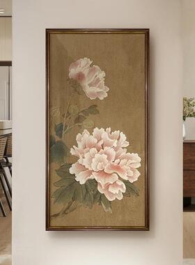 新道中式玄关装饰画荷花牡寓意20240229入户正对门好壁画走丹廊过