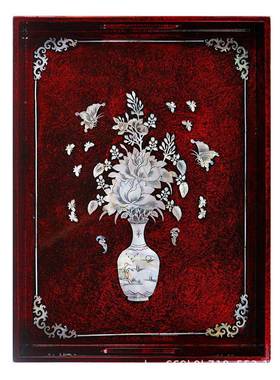 螺XNP宝图案红色钿工艺深海贝母制作托瓶盘