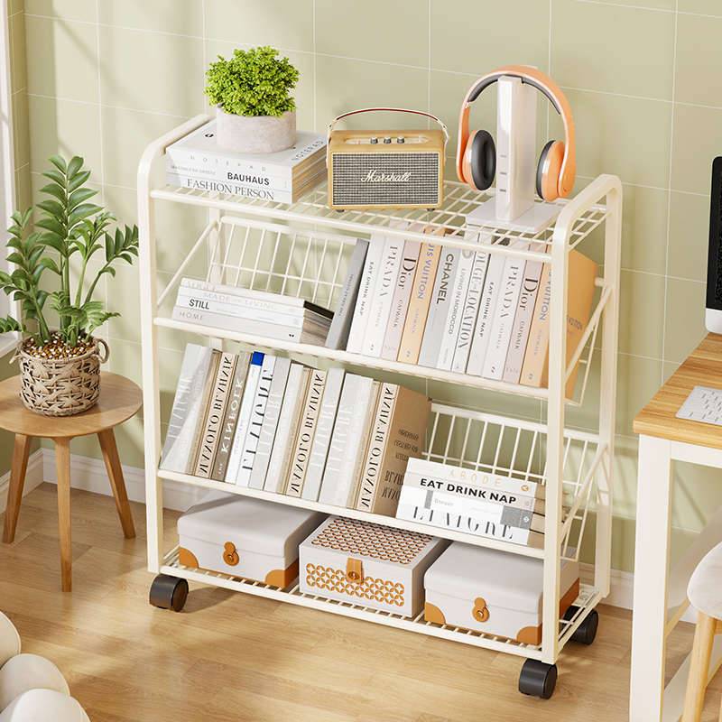 儿童小书架阅读文具盒储物可移动带轮小推车简易书柜办公室整理