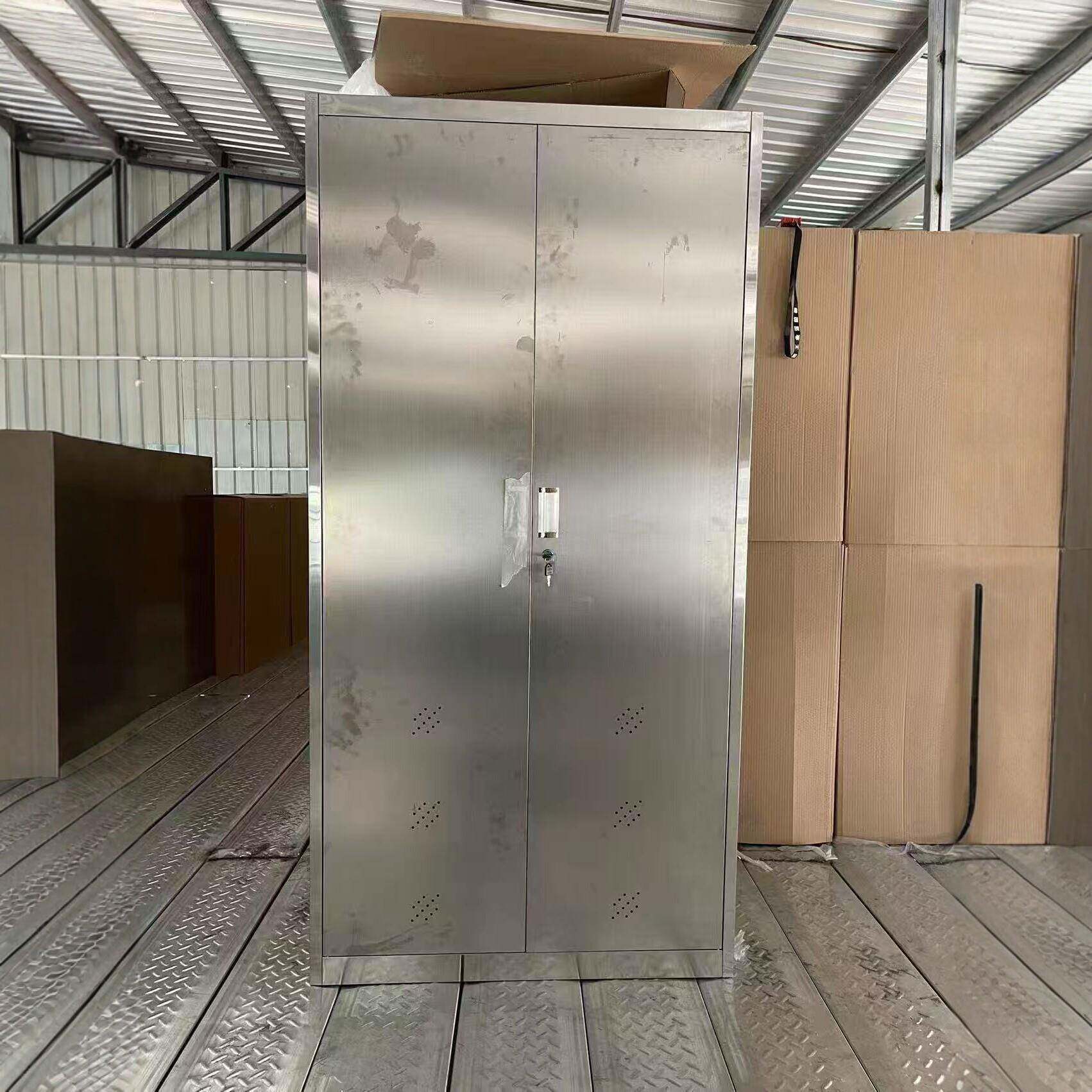 04不锈钢储物柜双开门3带锁厚办公工具柜室更加衣柜SG0185浴防锈