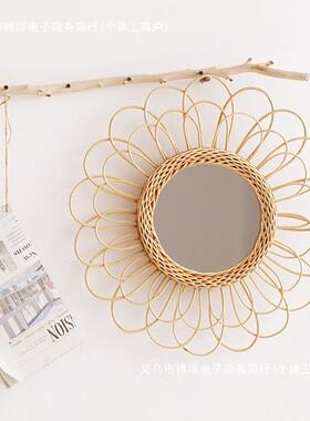 圆形手工编沙摩洛10081651玄哥法式关卧室发藤床头民宿酒店装饰镜