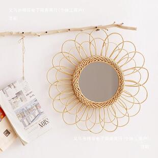 圆形手工编沙摩洛10081651玄哥法式关卧室发藤床头民宿酒店装饰镜