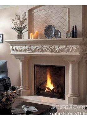 法式天理石壁炉雕花壁炉架然材汉白石玉壁炉架BCY别大墅客厅石雕