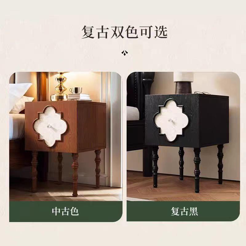 中古实木头柜小型置物法床式复古黑轻奢白蜡木收Z09#纳储美物侧边