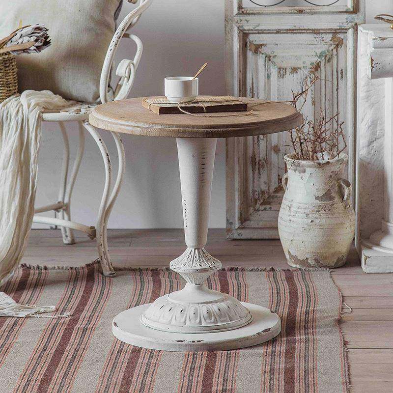 法复古原木小圆桌实形茶几QGT桌子休闲阳式圆台小茶几客厅沙发木