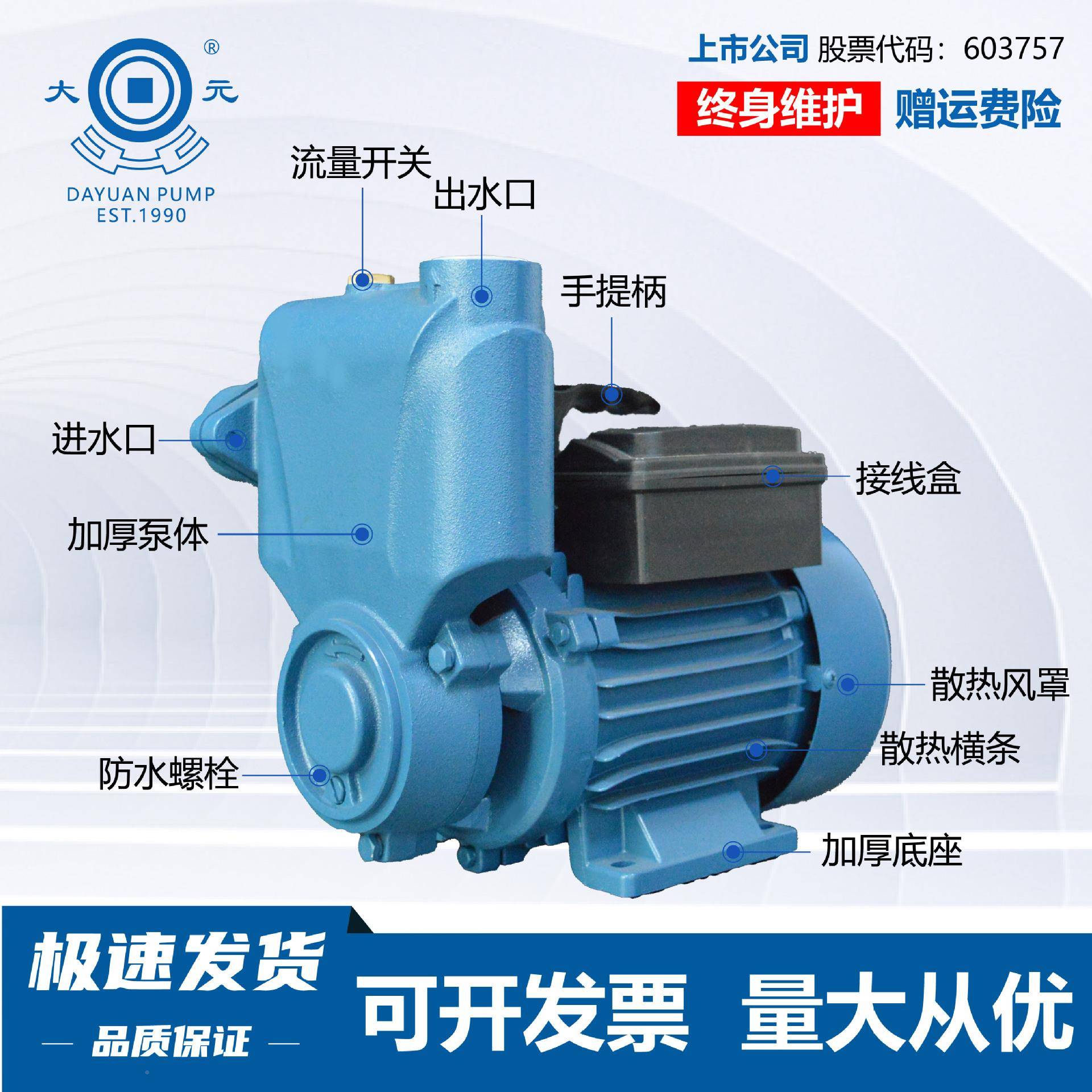 大元自吸泵家用道自水增压泵小型抽水IQV来泵管220v水抽机大功率