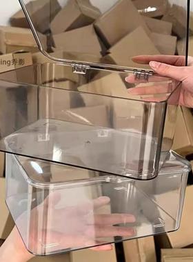 新品翻盖式TUE桌面收纳盒透明亚克盖力防尘整理卧室宿舍公盒室带