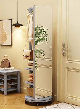 用K*实木身镜地KJB镜家卧室置物可旋转移动衣帽架带镜面一全体穿