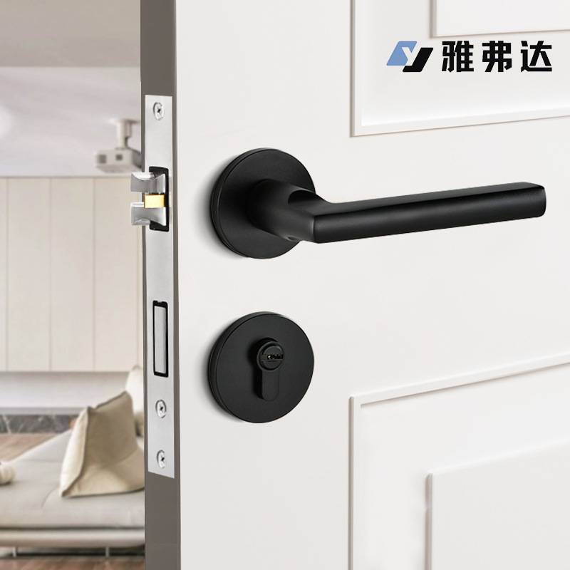 黑色门锁简约磁吸静音分体门把手卧室室内通用型家用实木房门锁具