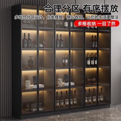 铝合金带灯地餐边柜子家用红酒陈落列客64201柜储物柜厅示靠墙酒