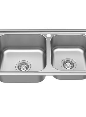 小双槽US304不锈钢水槽洗碗盆加厚拉S丝左厨右盆水房池大无品牌/