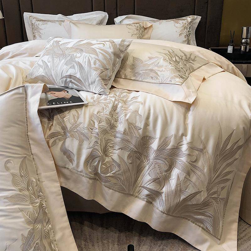 纯高无品牌/端轻奢棉8四件10支长绒棉A类全棉床上用品套高档刺绣